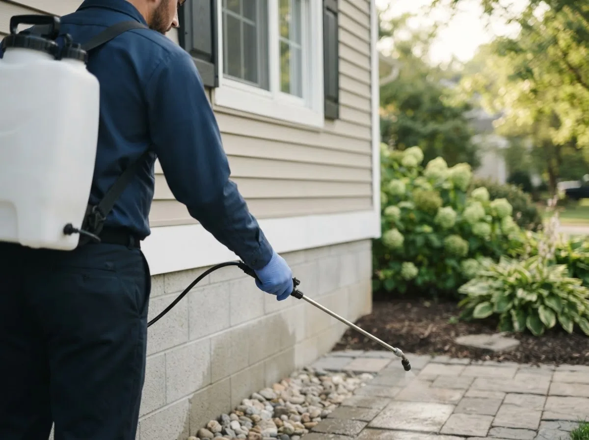 Pest control technician inspecting a home in Grants, NM